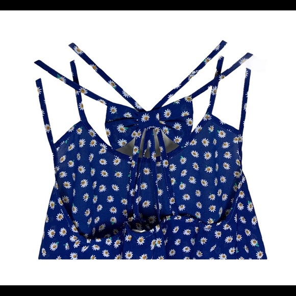 E HANGAR M Boho Daisy Print Tank With Caged Back Bow Detail Blue Size Small - Picture 5 of 7